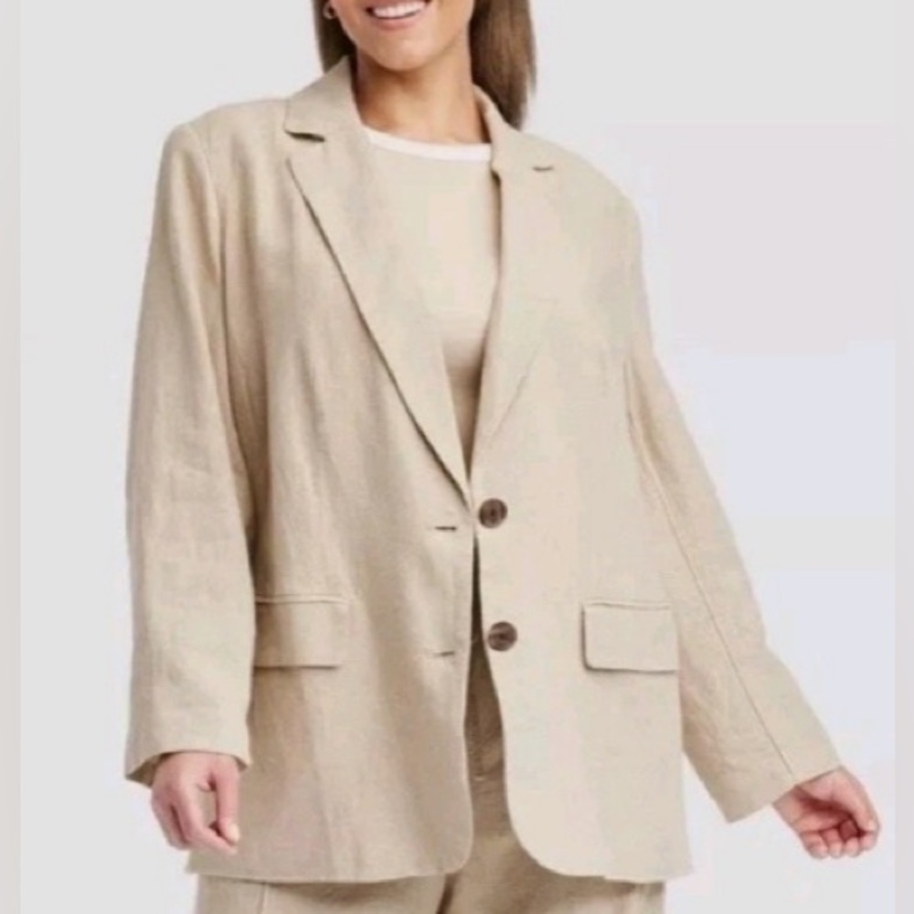 NWT A New Day Oversized Linen Blend Natural Spring Blazer